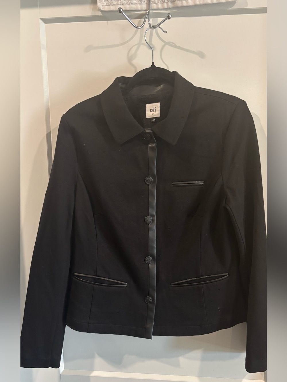 NEW CAbi Black Tailored Jacket with Leather-Trim Details